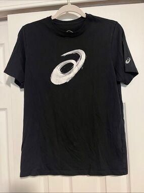 LAST CHANCE Asics Black Tee with White Brushstroke Logo